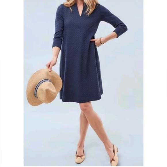 J McLaughlin Women's Sophia Dress Medium Navy 3/4 Sleeve Wave Jacquard‎ Textured - Picture 13 of 13